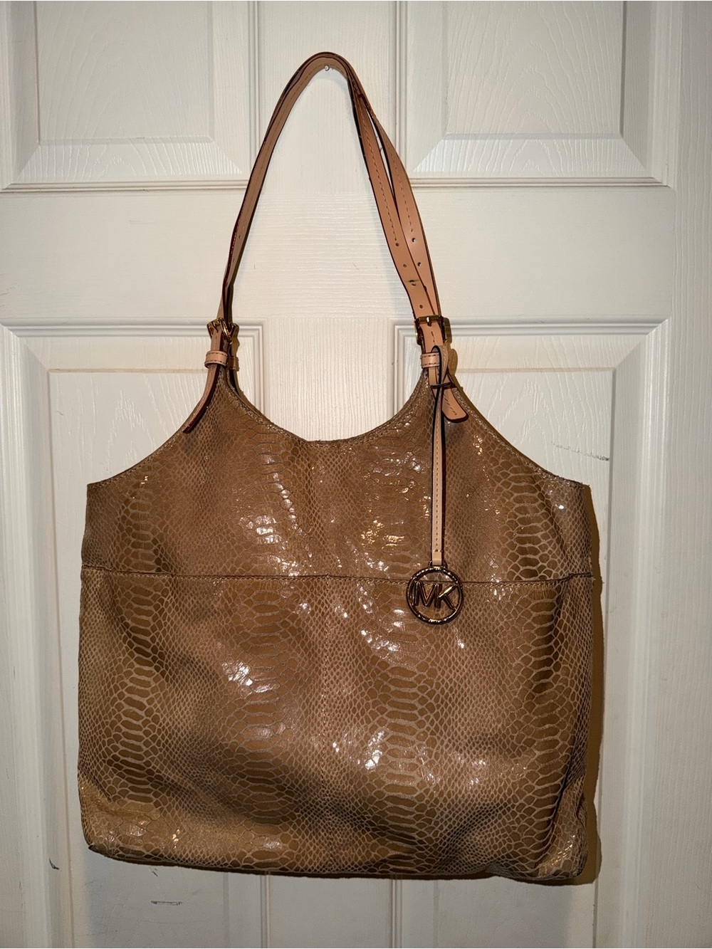 Michael Kors Tan Snake-Embossed Leather Shoulder Tote